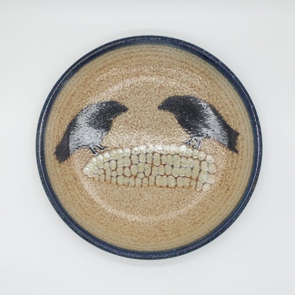 Monroe Salt Works Hand Signed Vintage Plate Crows on Corn 8.5” Retired Pottery - Picture 2 of 4